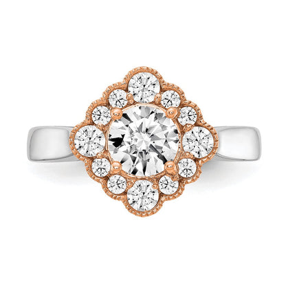 True Origin 14K Zweifarbiger Weiß- und Roségold 0,25K Labor Gezüchteter Diamant VS+ F+ Semi-Mount Rund Halo Verlobungsring