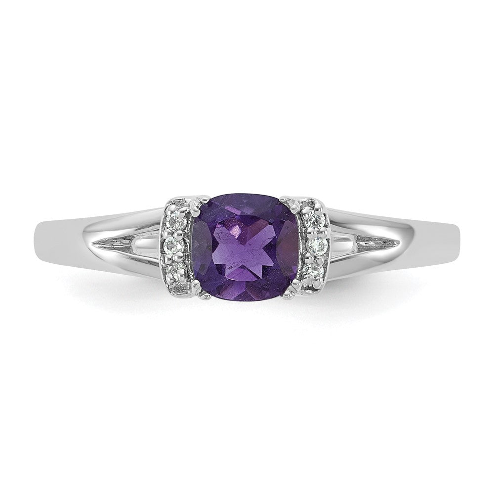 14K Weißgold Ring mit Diamant und Amethyst, poliert
