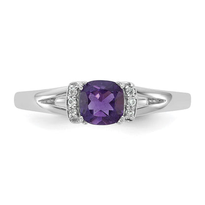 14K Weißgold Ring mit Diamant und Amethyst, poliert