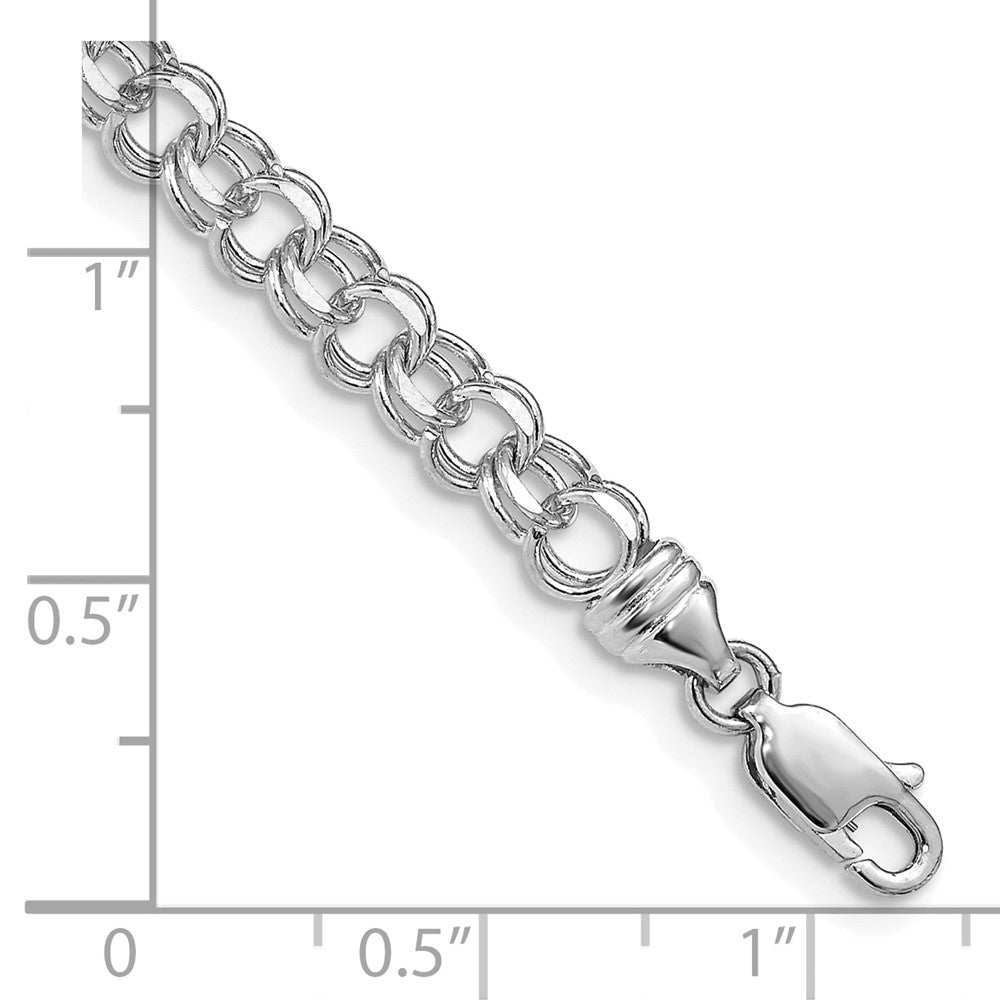 14K Weißgold 4.75mm Diamantiert Massiv Schwer Doppelt Glieder Charm Armband