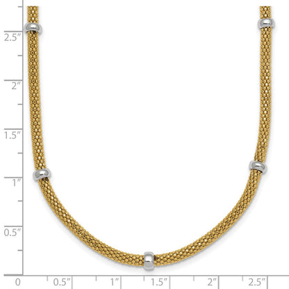 14K Bicolor Gold Bicolor Poliert 7.5mm Fantasie Netz mit Perle 18 Zoll Halskette