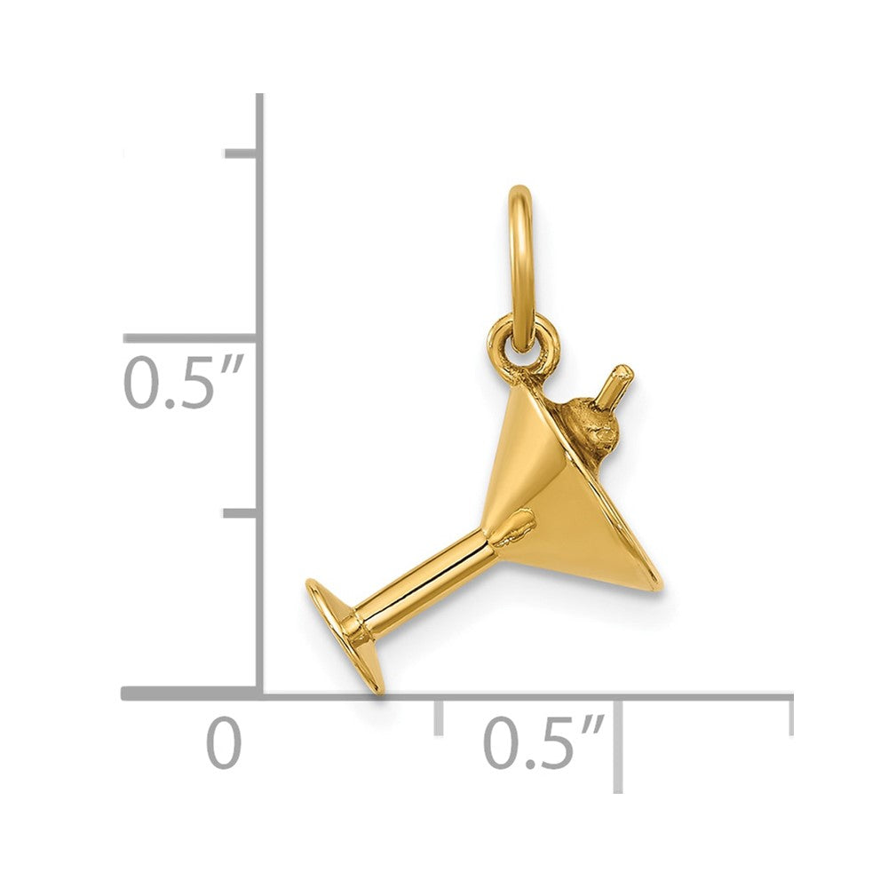14K Gelbgold Fancy Martini-Glas mit Oliven Charm