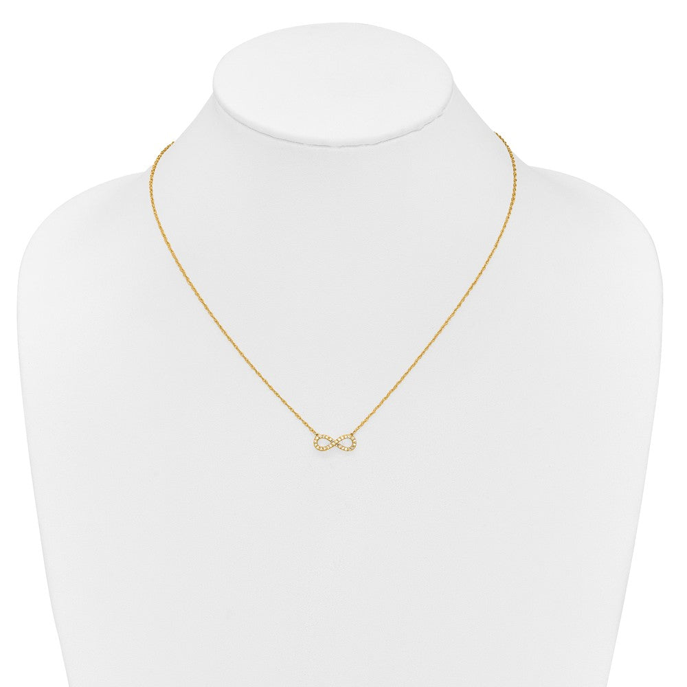 14K Gelbgold Poliert 1/6 Karat Diamant Unendlichkeit Symbol 18 Zoll Halskette