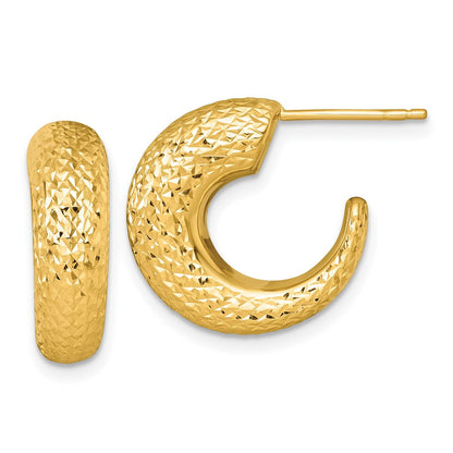 14K Gelbgold Poliert Diamantiert Hohl C-hoop Ohrstecker