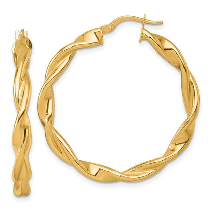 14K Gelbgold Poliert Gedreht 4.00 X 38mm Röhre Creolen