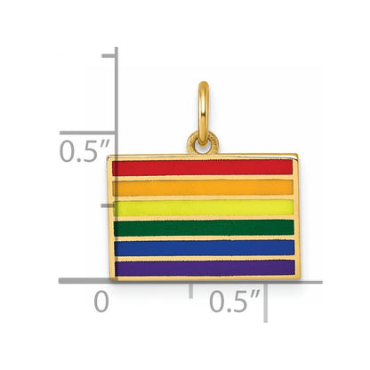 14K Gelbgold Polierter Emaillierter Regenbogenflagge-Anhänger