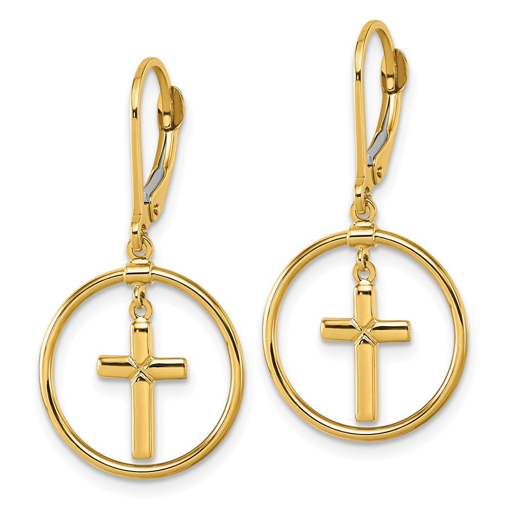 14K Gelbgold Poliert Kreuz in Kreis Brisur Ohrhänger