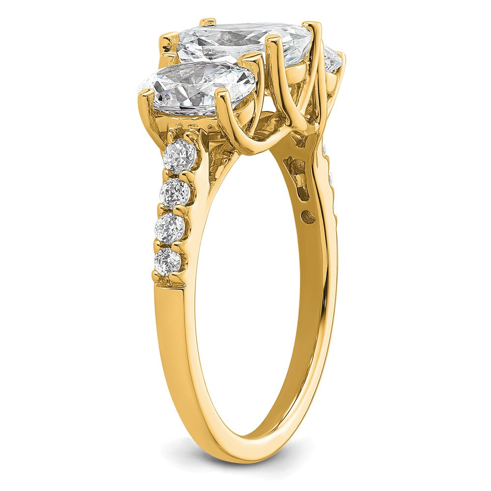 14K Gelbgold 2,75 ct. Laborgezüchteter Diamant VS+ F+ Oval Komplett Drei-Stein-Verlobungsring