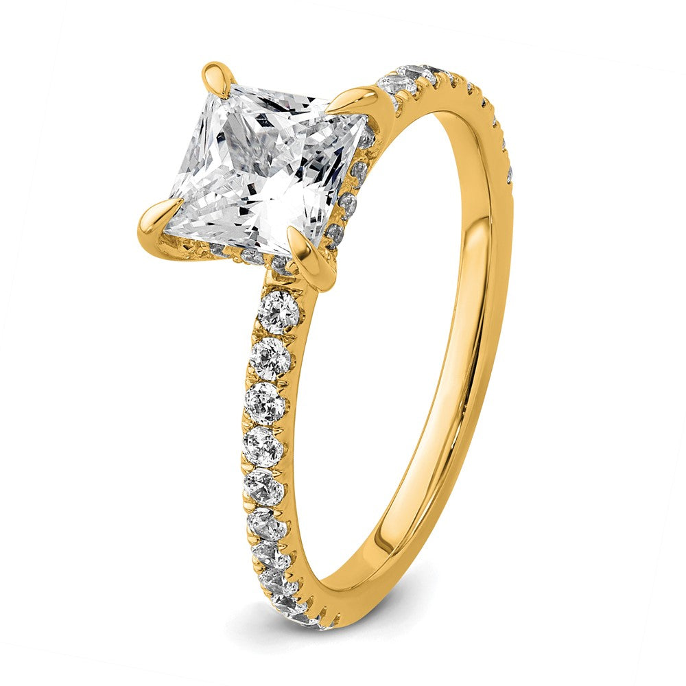 14K Gelbgold 2K Zertifizierter Laborgezüchteter Diamant VS/SI+ G+ Princess Solitär Komplett mit Schwung Verlobungsring
