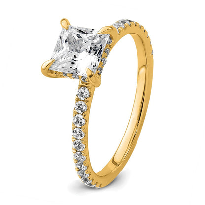 14K Gelbgold 2K Zertifizierter Laborgezüchteter Diamant VS/SI+ G+ Princess Solitär Komplett mit Schwung Verlobungsring