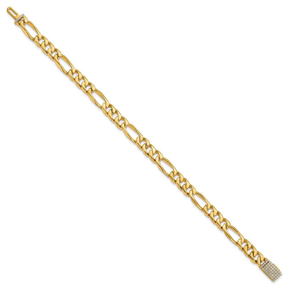 14K Gelbgold Hand-polished 7mm Figaro Glieder 1.75 Karat Diamant Verschluss Gliederarmband