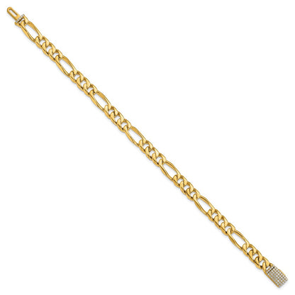 14K Gelbgold Hand-polished 7mm Figaro Glieder 1.75 Karat Diamant Verschluss Gliederarmband