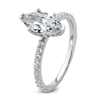14K Weißgold Verlobungsring mit 2K zertifiziertem, im Labor gezüchtetem Diamanten VS+ F+ im Marquise-Schliff, Solitär mit Flair-Fassung, komplett