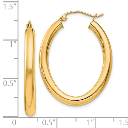 14K Gelbgold 3.5x32mm Poliert Oval Röhre Creolen