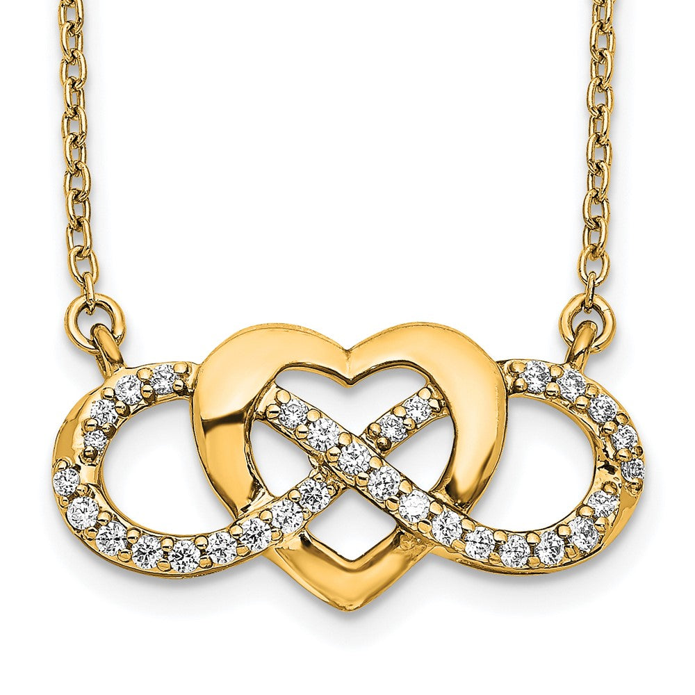 14K Gelbgold Poliert 1/5 Karat Diamant Unendlichkeit mit Herz 18 Zoll Halskette