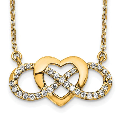 14K Gelbgold Poliert 1/5 Karat Diamant Unendlichkeit mit Herz 18 Zoll Halskette
