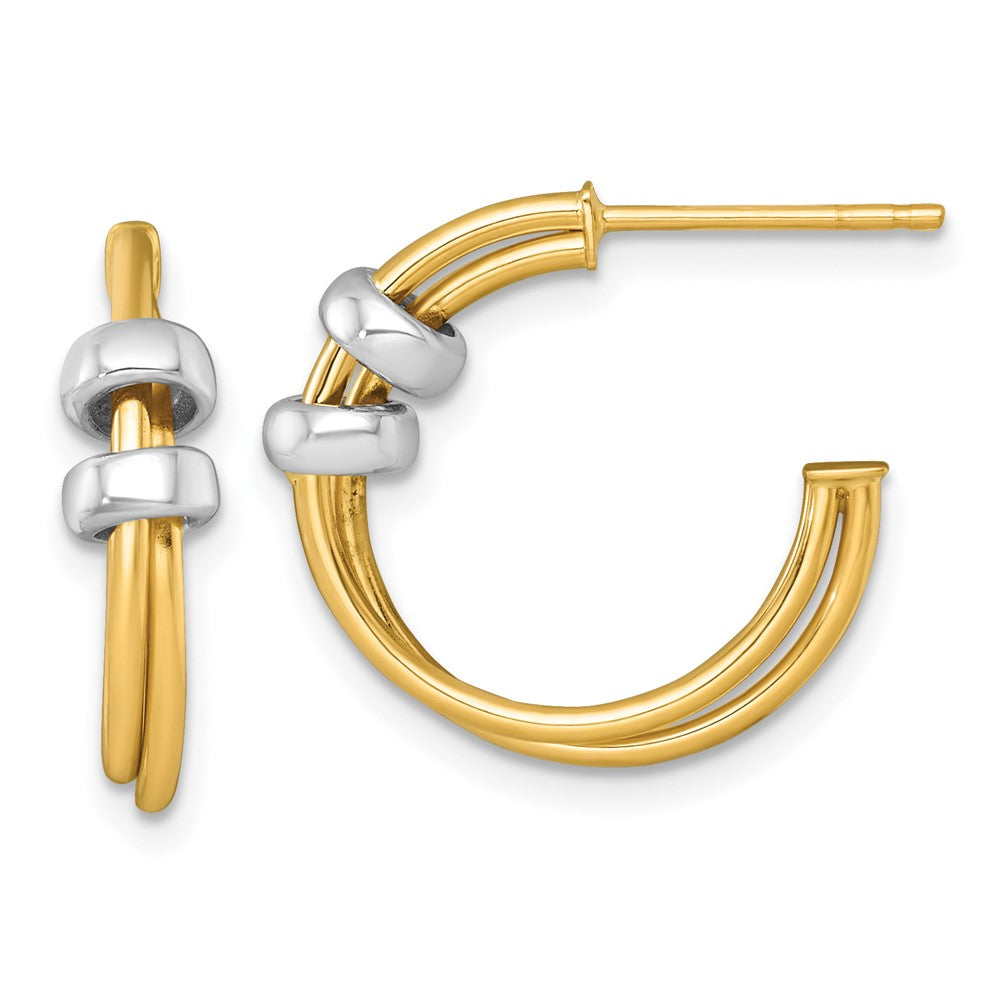 14K Bicolor Gold Bicolor Poliert mit Rings Doppelt C-hoop Ohrstecker