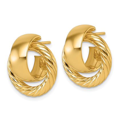 14K Gelbgold Poliert und Gedreht Doorknocker C-hoop Ohrstecker