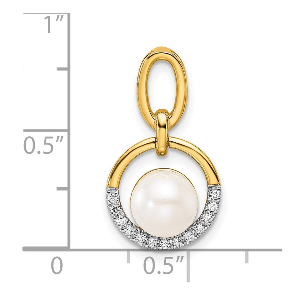 14K Gelbgold poliert offener Kreisanhänger mit 0,067 ct. Diamant und Süßwasser-Zuchtperle