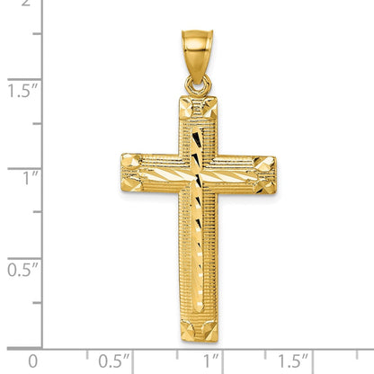 14K Gelbgold polierter Diamant-geschliffener strukturierter Kreuz-Anhänger im lateinischen Fantasie-Design