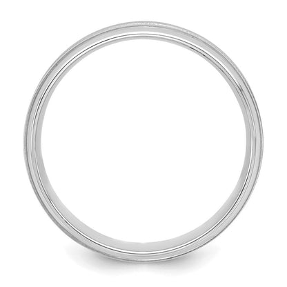 14K Weißgold 6 mm Ehering mit Standardgewicht, Komfort-Passform, gebürstet-satiniertem/poliertem Finish, Milgrain und gerillter Kante