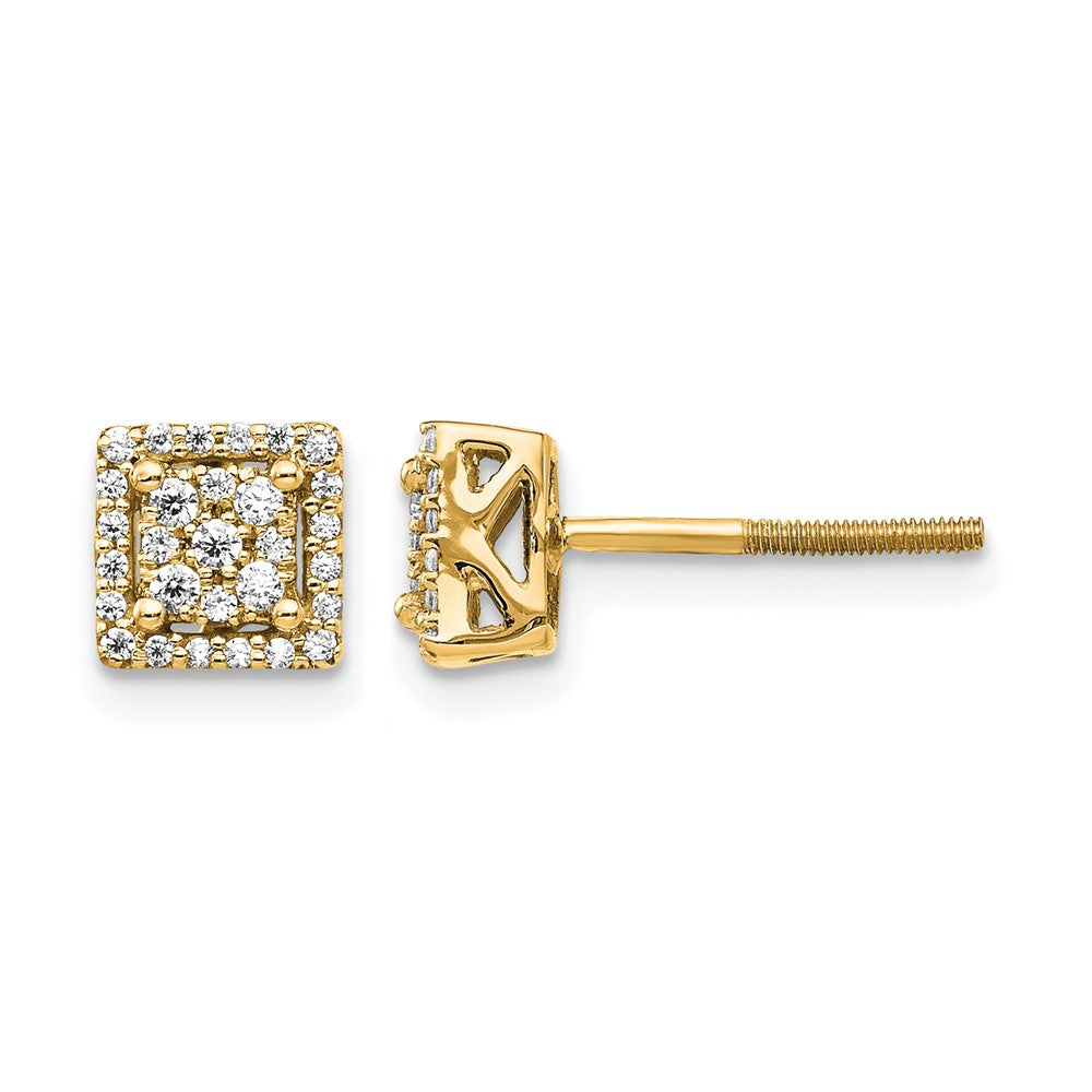 14K Gelbgold Diamant-Cluster-Ohrstecker, quadratisch, mit Schraubverschluss, 0,25 ct