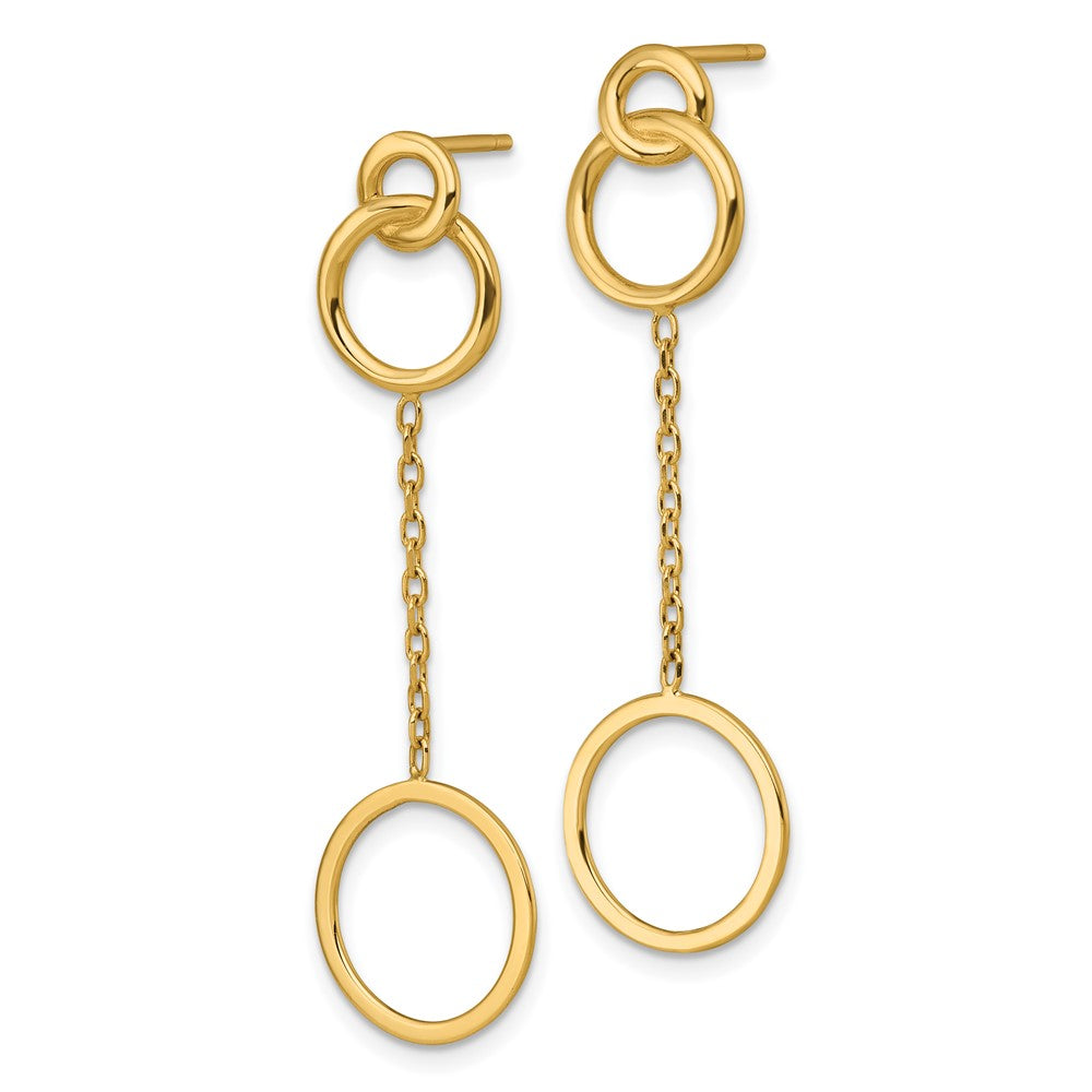 14K Gelbgold Poliert 2 Kreise und Kette Hängend Ohrstecker