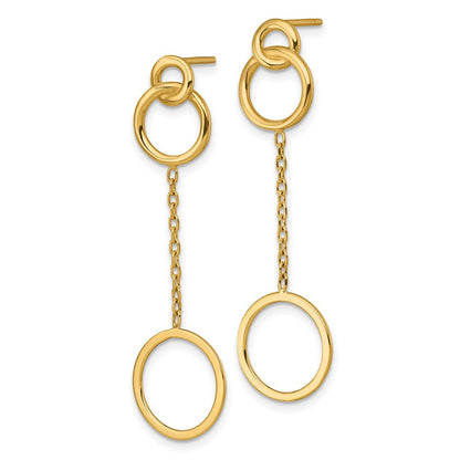 14K Gelbgold Poliert 2 Kreise und Kette Hängend Ohrstecker