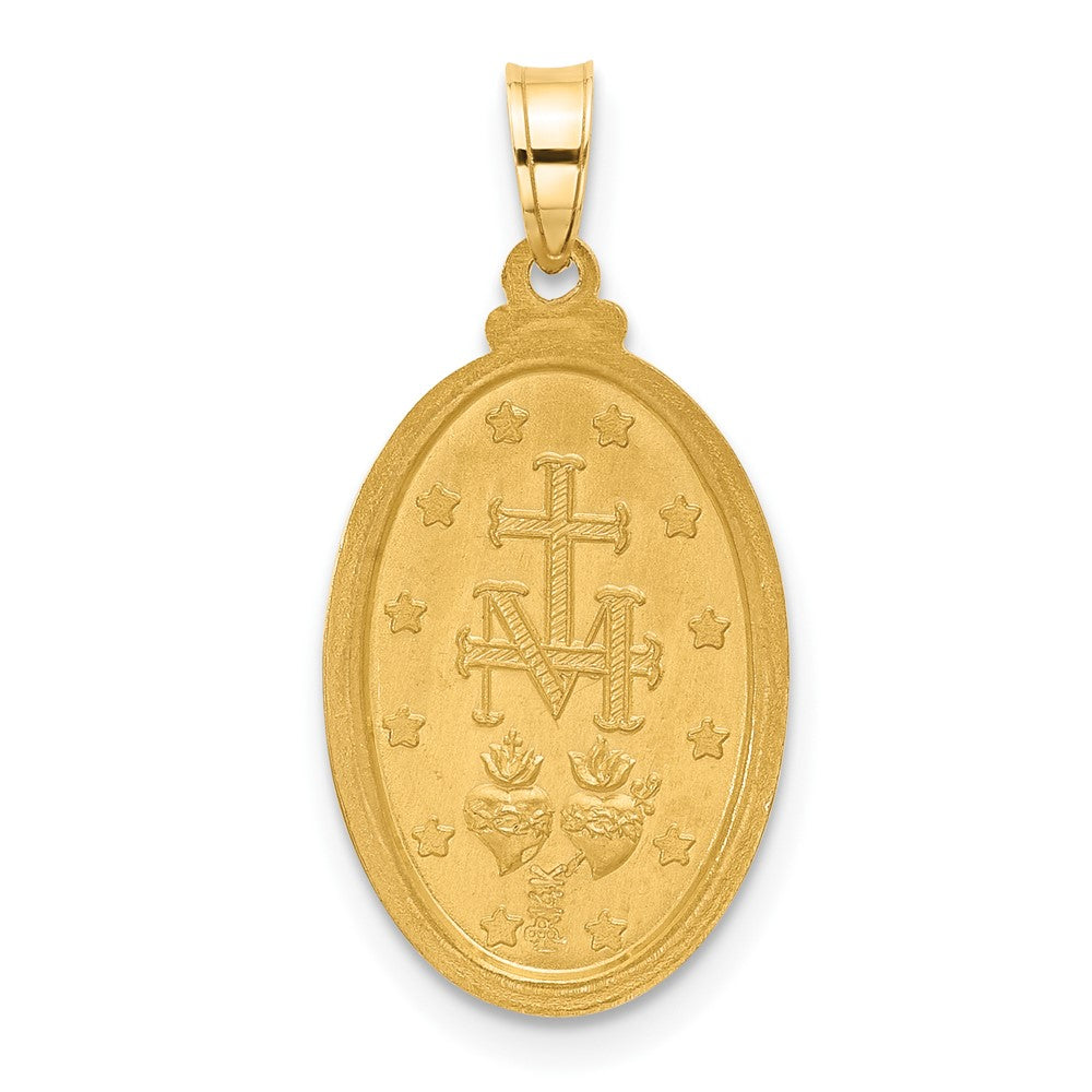 14K Gelbgold Poliert und Satiniert Massiv Wundertätig Medaille Oval Anhänger