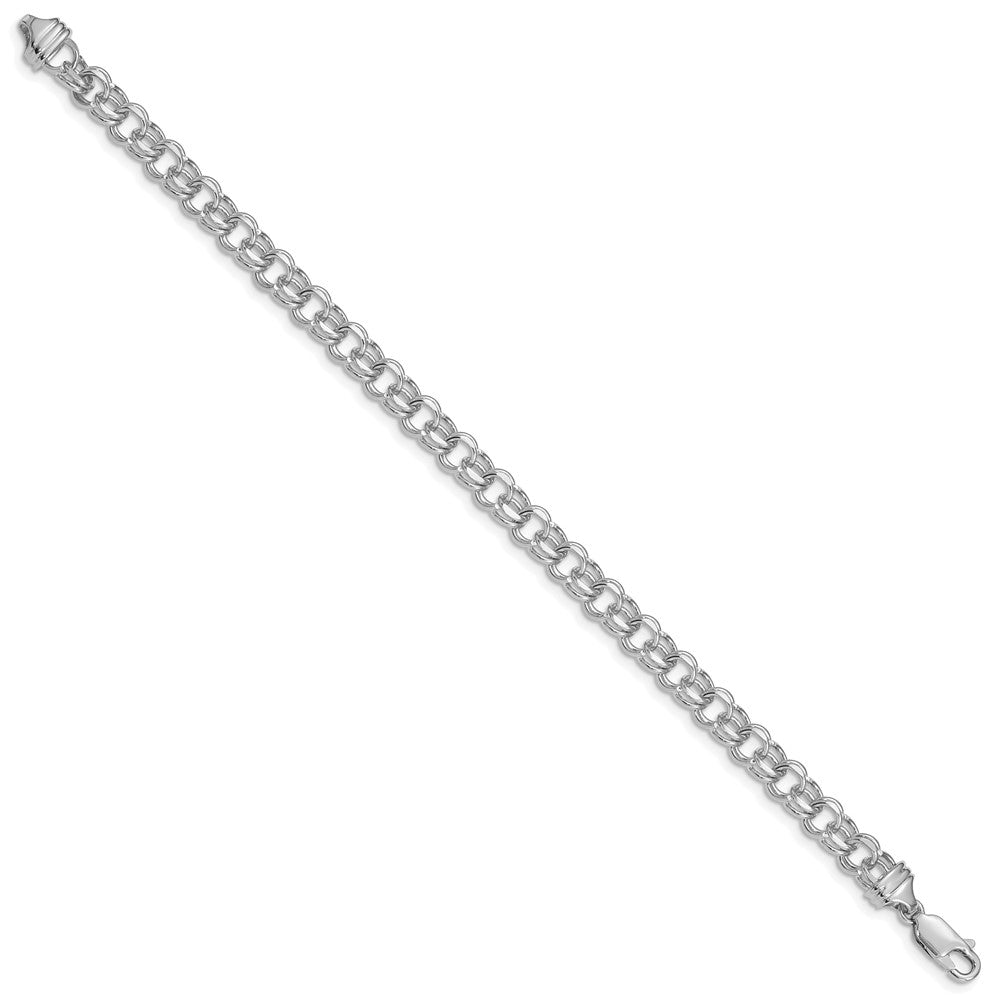 14K Weißgold 5.5mm Diamantiert Massiv Schwer Doppelt Glieder Charm Armband