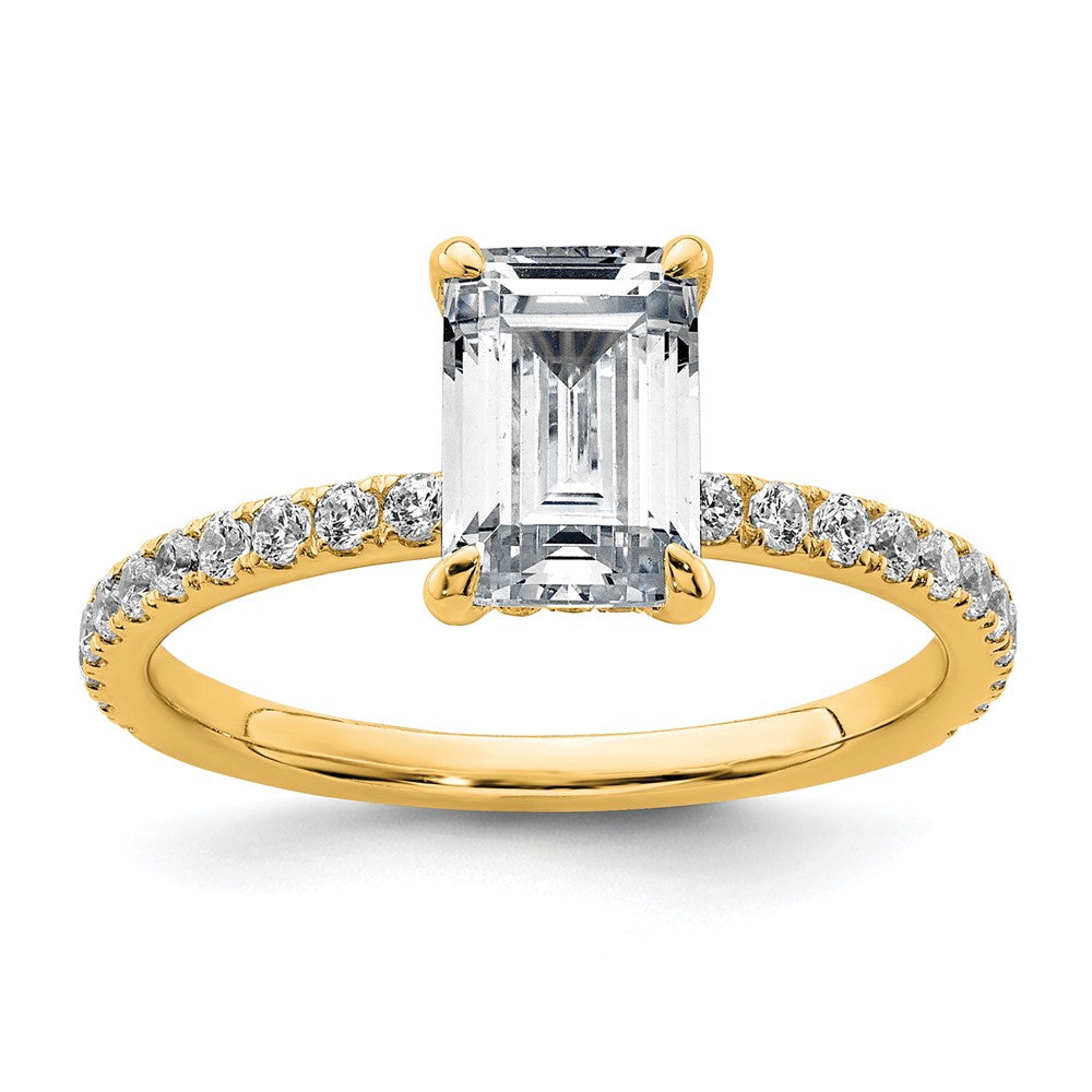 14K Gelbgold Verlobungsring mit 2K zertifiziertem, im Labor gezüchtetem Diamanten VS+ F+, Smaragdschliff, komplettem Solitär mit Flair