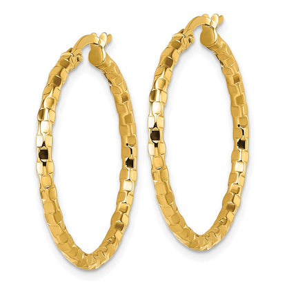 14K Gelbgold Poliert 2.3 X 30mm Strukturiert Röhre Creolen