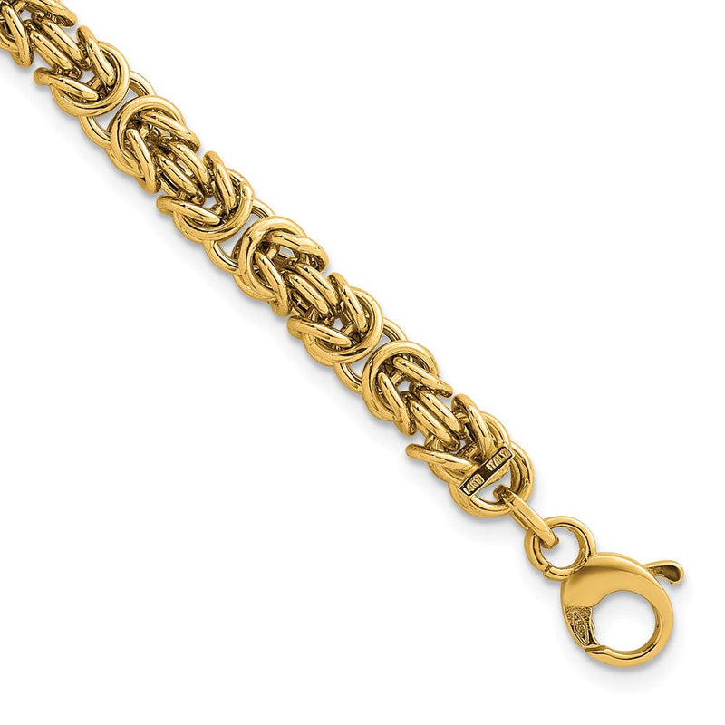 14K Gelbgold Poliert 5.75mm Fantasie Abgerundet Byzantiner Glieder Gliederarmband