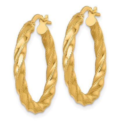 14K Gelbgold Poliert Diamantiert Gedreht 3.00 X 25mm Röhre Creolen