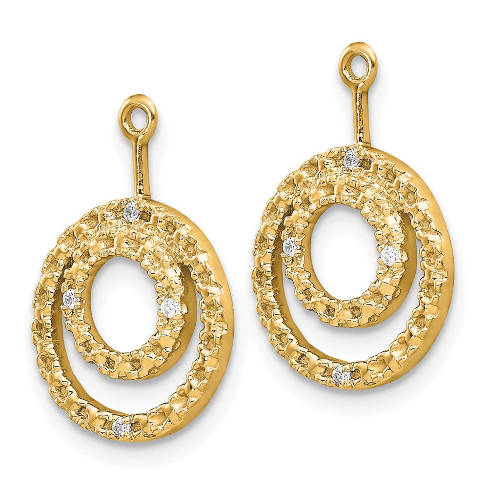 14K Gelbgold Ohrring-Jackets mit doppeltem Kreis-Diamantbesatz
