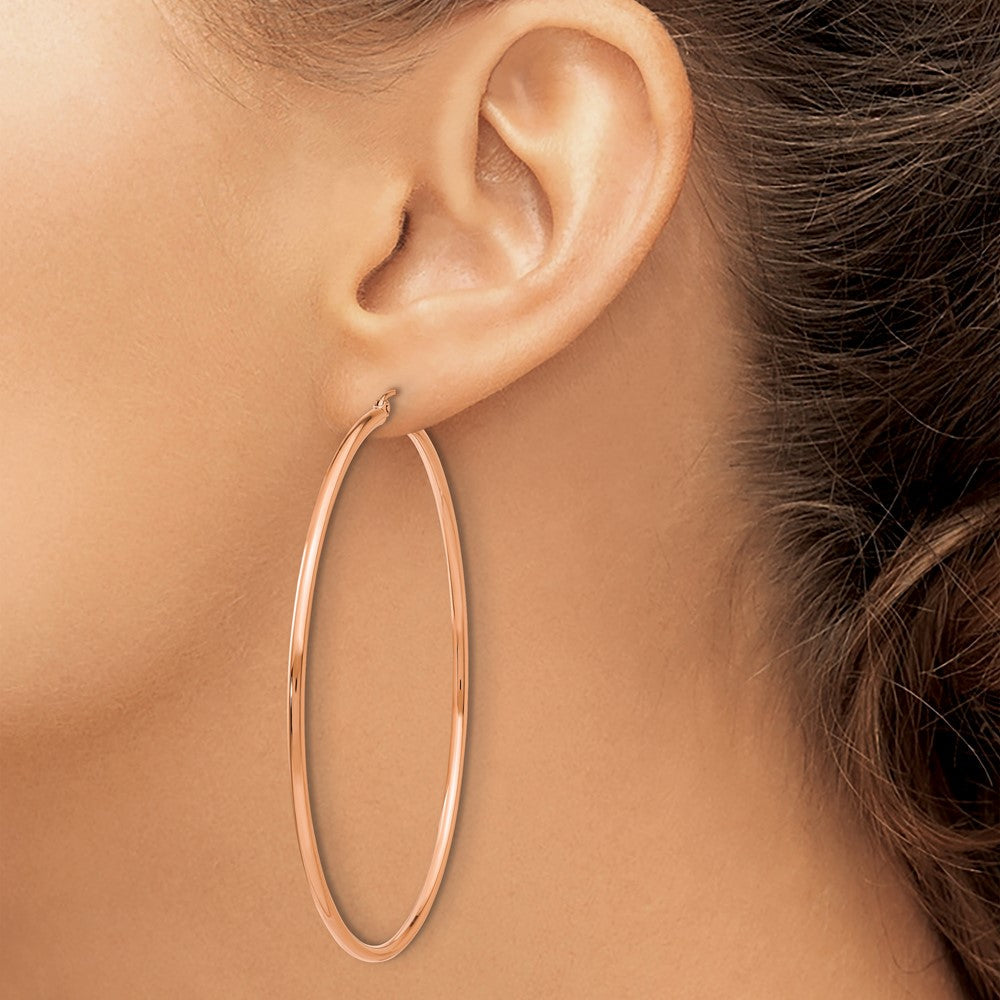 14K Roségold 2x65mm Poliert Leicht Röhre Creolen