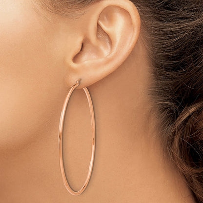 14K Roségold 2x65mm Poliert Leicht Röhre Creolen