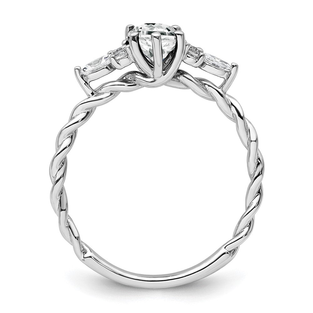 14K Weißgold Ring mit Diamant und 7x5 ovalem April-/Weißem Topas, Größe 7, gedreht