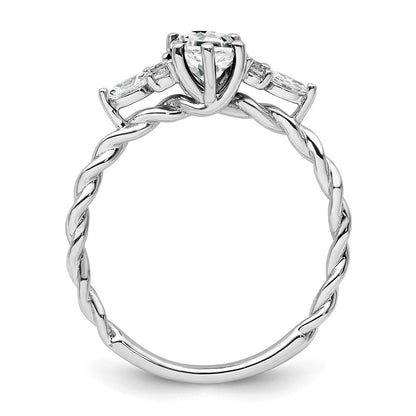 14K Weißgold Ring mit Diamant und 7x5 ovalem April-/Weißem Topas, Größe 7, gedreht