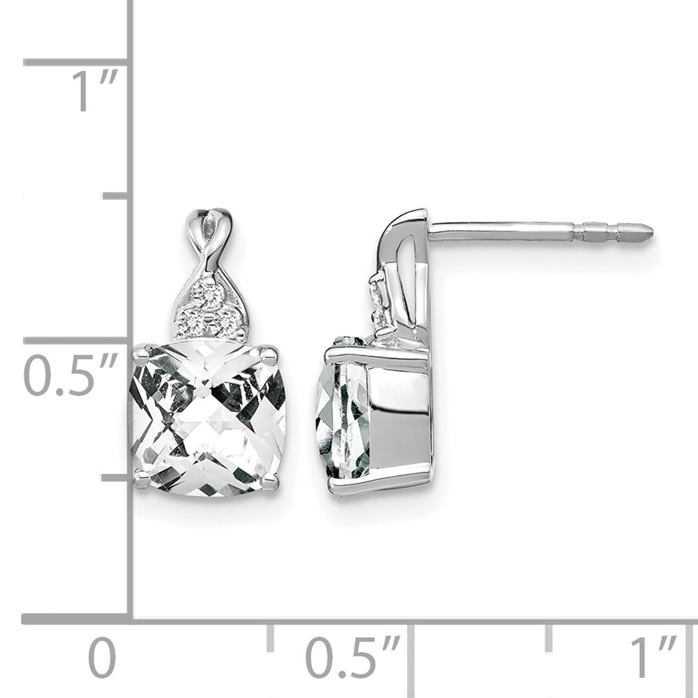 14K Weißgold Ohrstecker mit 7 mm Kissenschliff-Schachbrettschliff April/Weißer Topas und Diamant