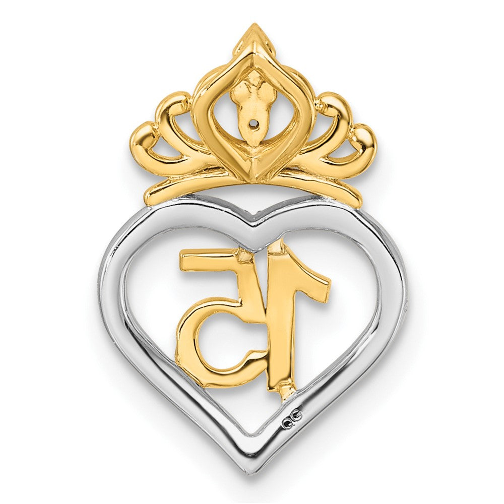 14K Bicolor Gold Bicolor 1/15 Karat Diamant Quinceañera 15 Herz mit Krone Kette Anhänger