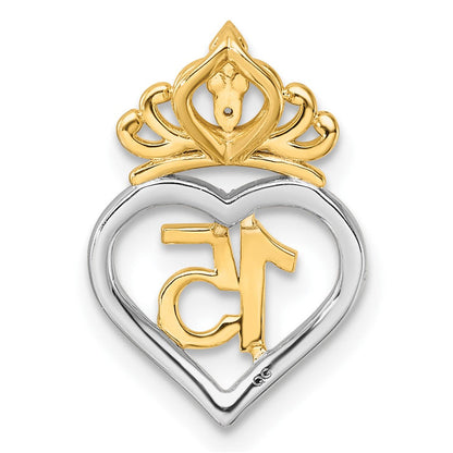14K Bicolor Gold Bicolor 1/15 Karat Diamant Quinceañera 15 Herz mit Krone Kette Anhänger