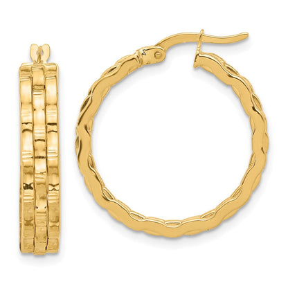 14K Gelbgold Poliert und Strukturiert Creolen