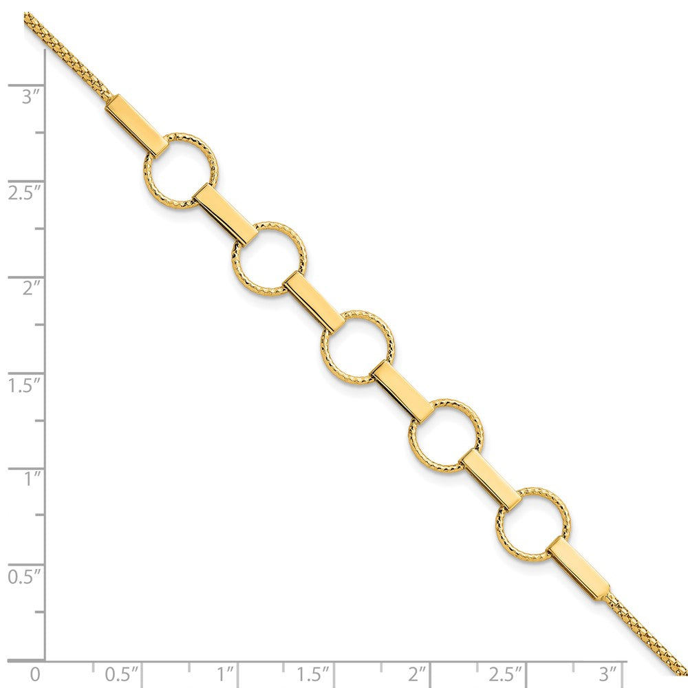 14K Gelbgold Poliert und Strukturiert Kreise und Bars 7.5 Zoll Armband