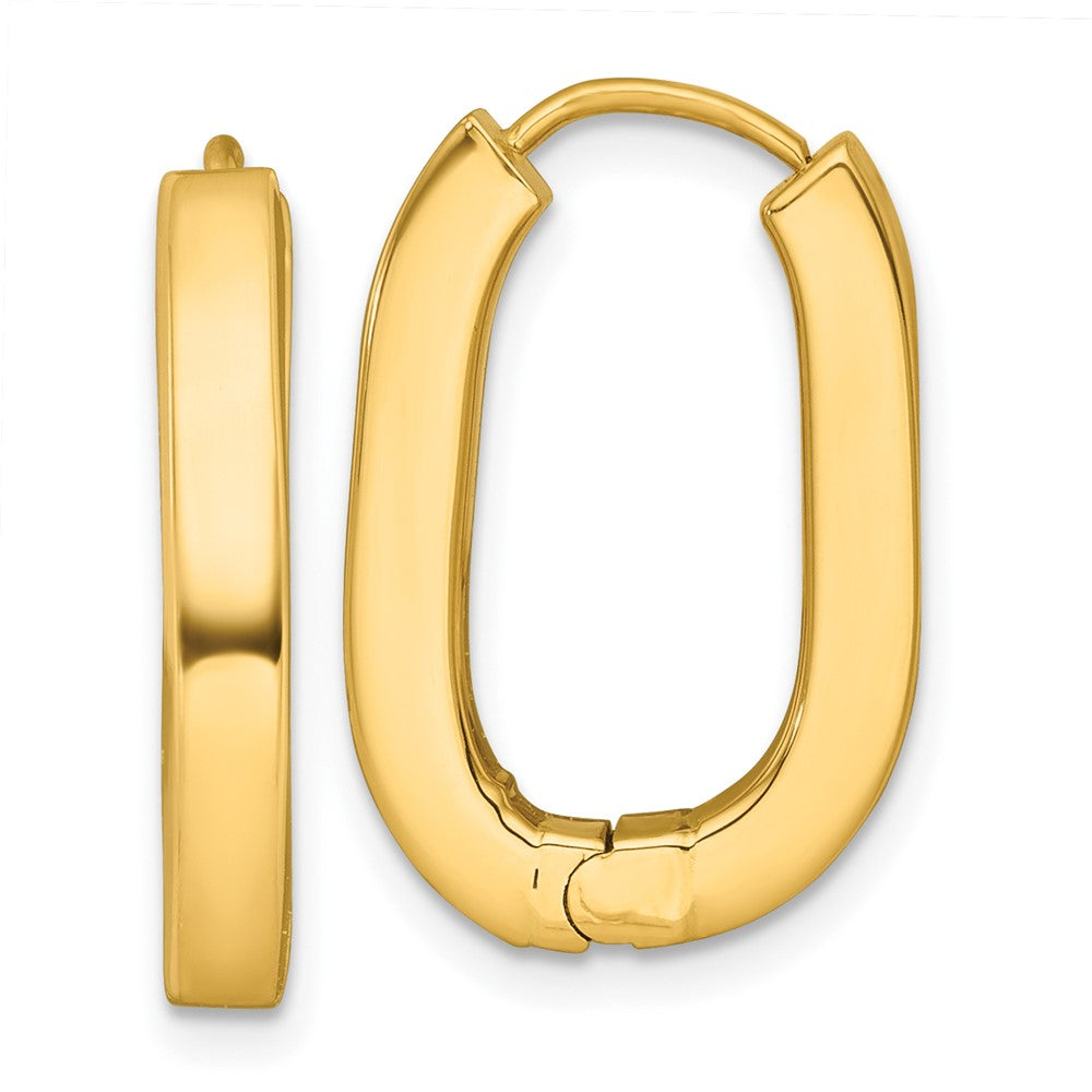14K Gelbgold Poliert 3.25mm Oval Quadratisch Röhre Klappbar Creolen