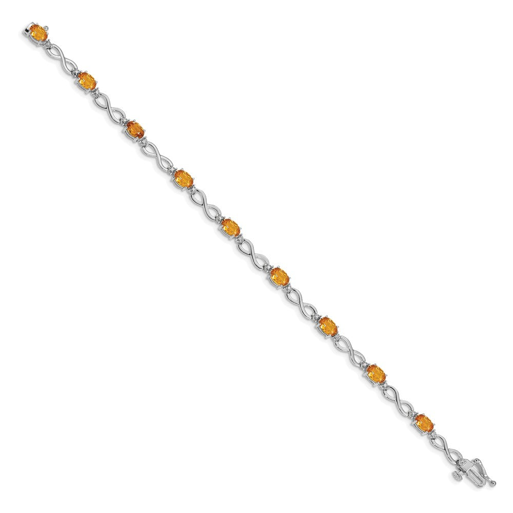 14K Weißgold Komplett Oval Citrin und Diamant Unendlichkeit Glieder 7 Zoll Armband