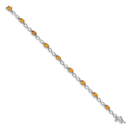14K Weißgold Komplett Oval Citrin und Diamant Unendlichkeit Glieder 7 Zoll Armband