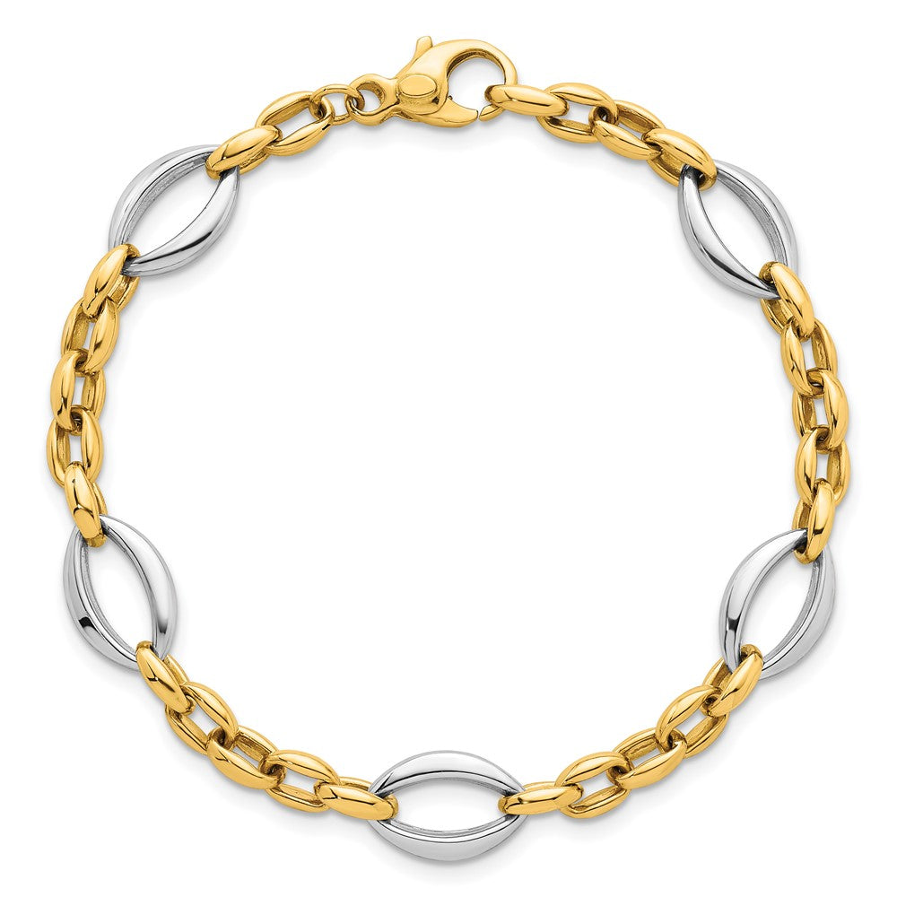 14K Bicolor Gold Bicolor Poliert Oval und Ankerkette Kette 7.25 Zoll Armband