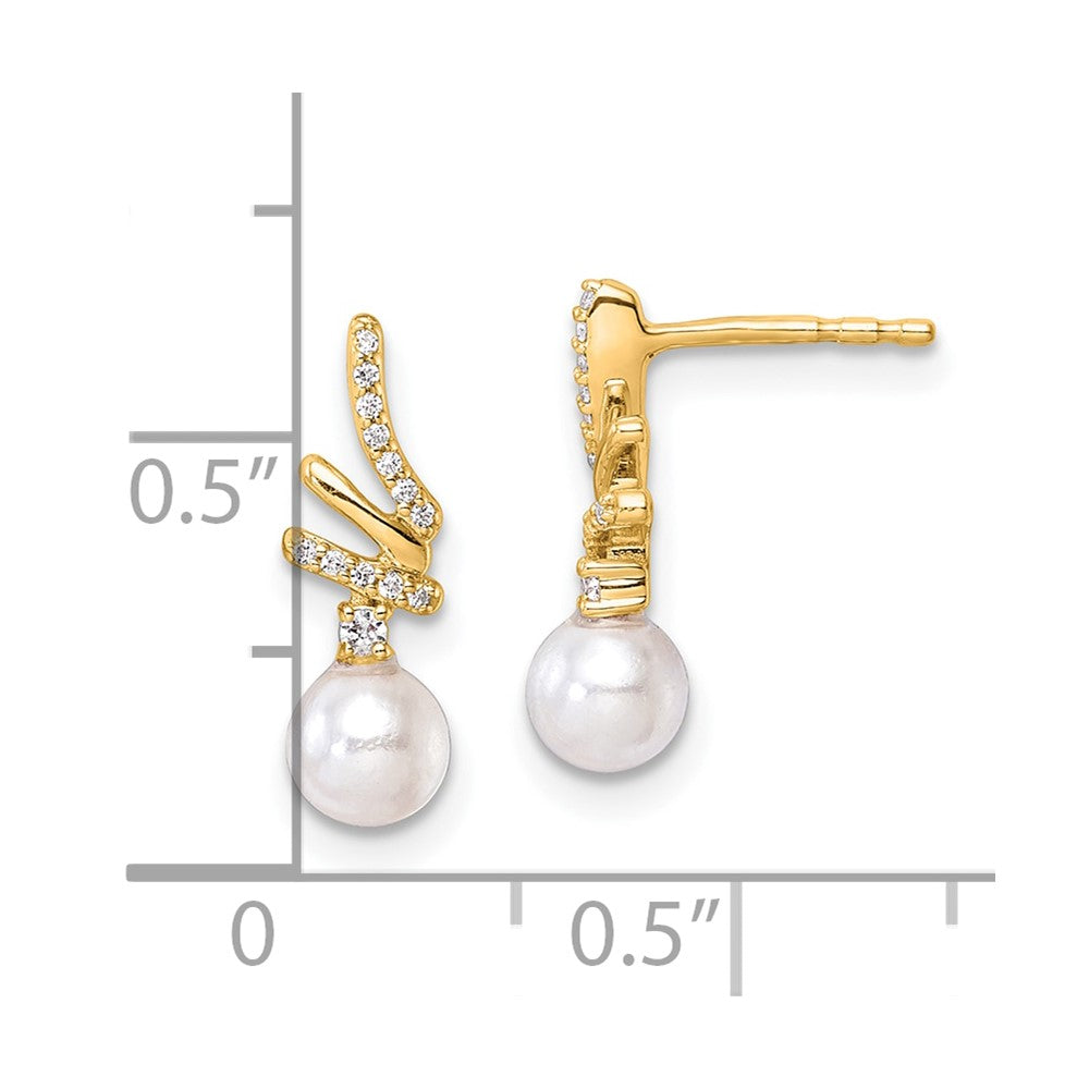 14K Gelbgold Ohrhänger mit poliertem Finish, 0,1K Diamant und Süßwasser-Zuchtperlen, mit Steckverschluss