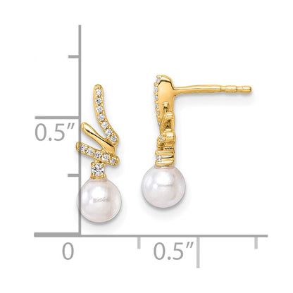 14K Gelbgold Ohrhänger mit poliertem Finish, 0,1K Diamant und Süßwasser-Zuchtperlen, mit Steckverschluss